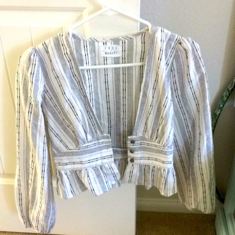 Lost + Wander Striped Long Sleeve Cropped Peplum Top